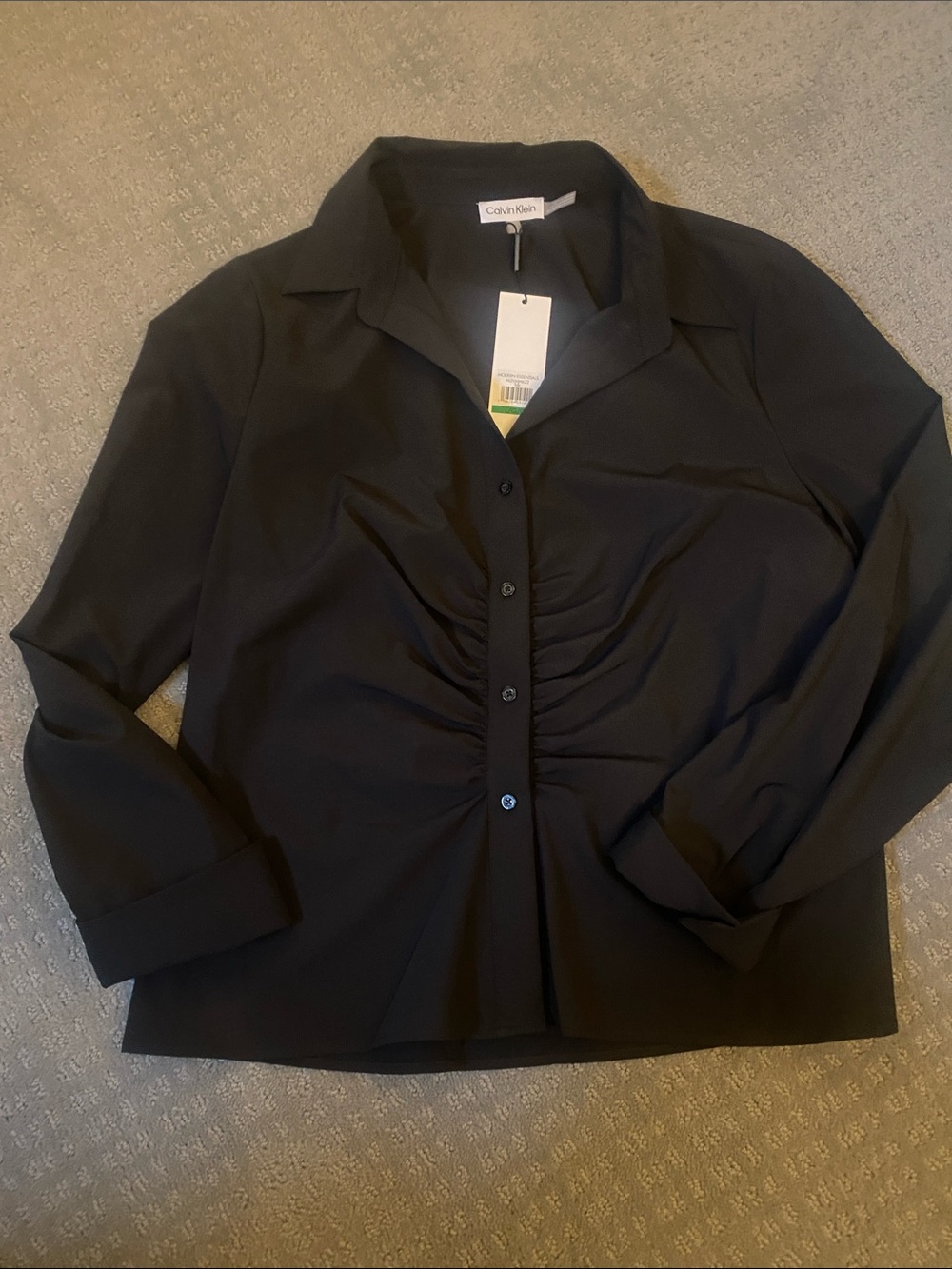 NWT Calvin Klein Black Ruched Button-Front Shirt Size L